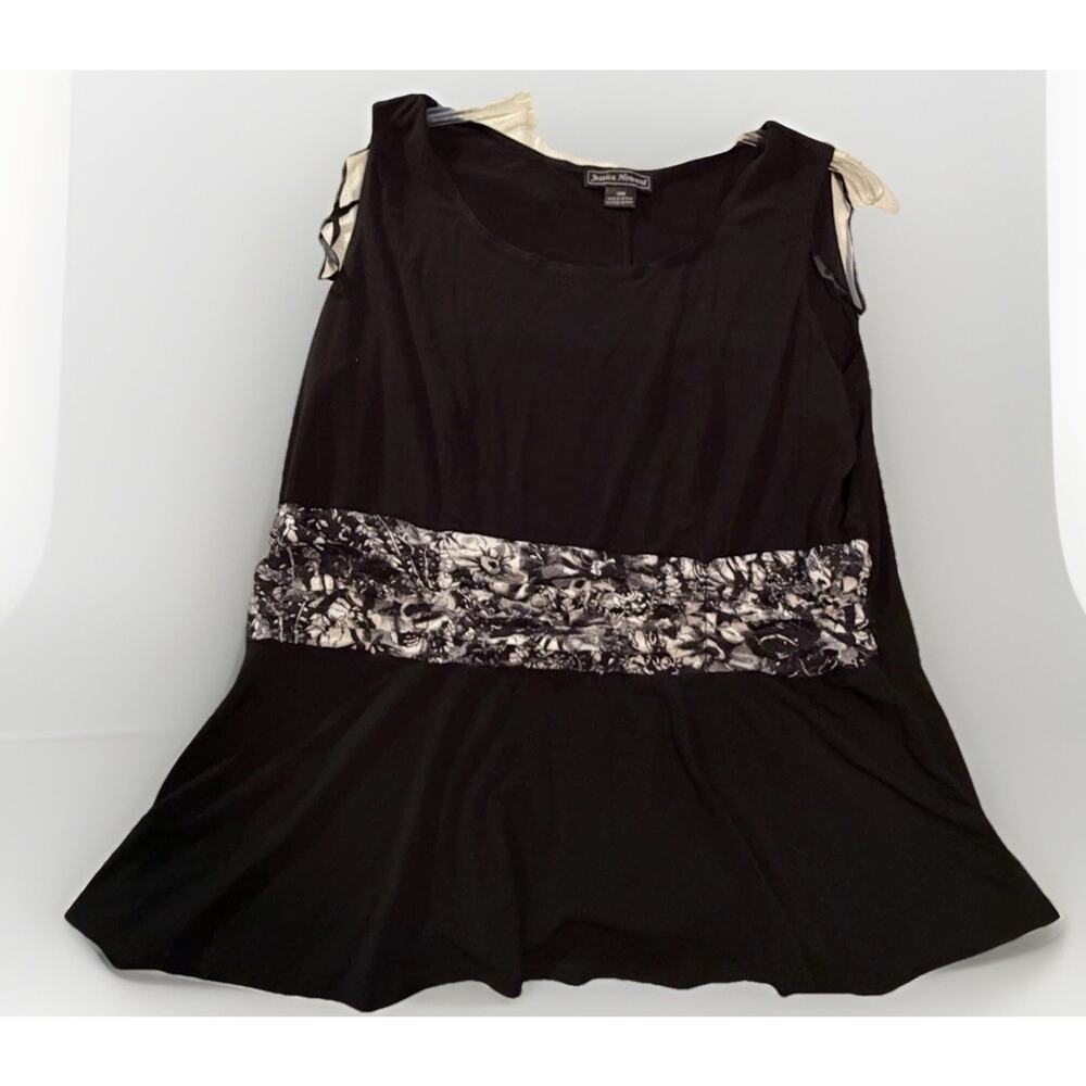 Jessica Howard Black Knit Sleeveless Tunic Scoop Neck Ruched Waist Plus 18W
